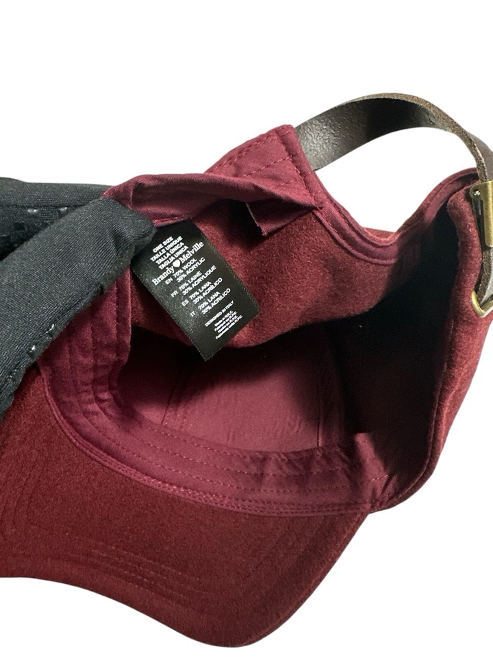 Boné de beisebol Brandy Melville lã couro com alças sistema operacional marrom vermelho - Imagem 3 de 4