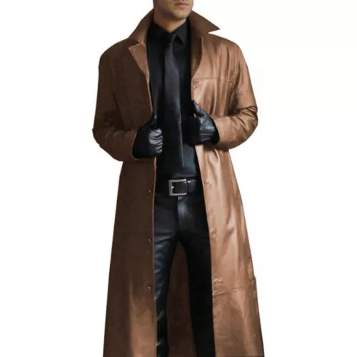 Cappotto lungo uomo giacca a vento pelle trench giacca moda slim fit cappotto caldo-DE - Foto 6 di 14