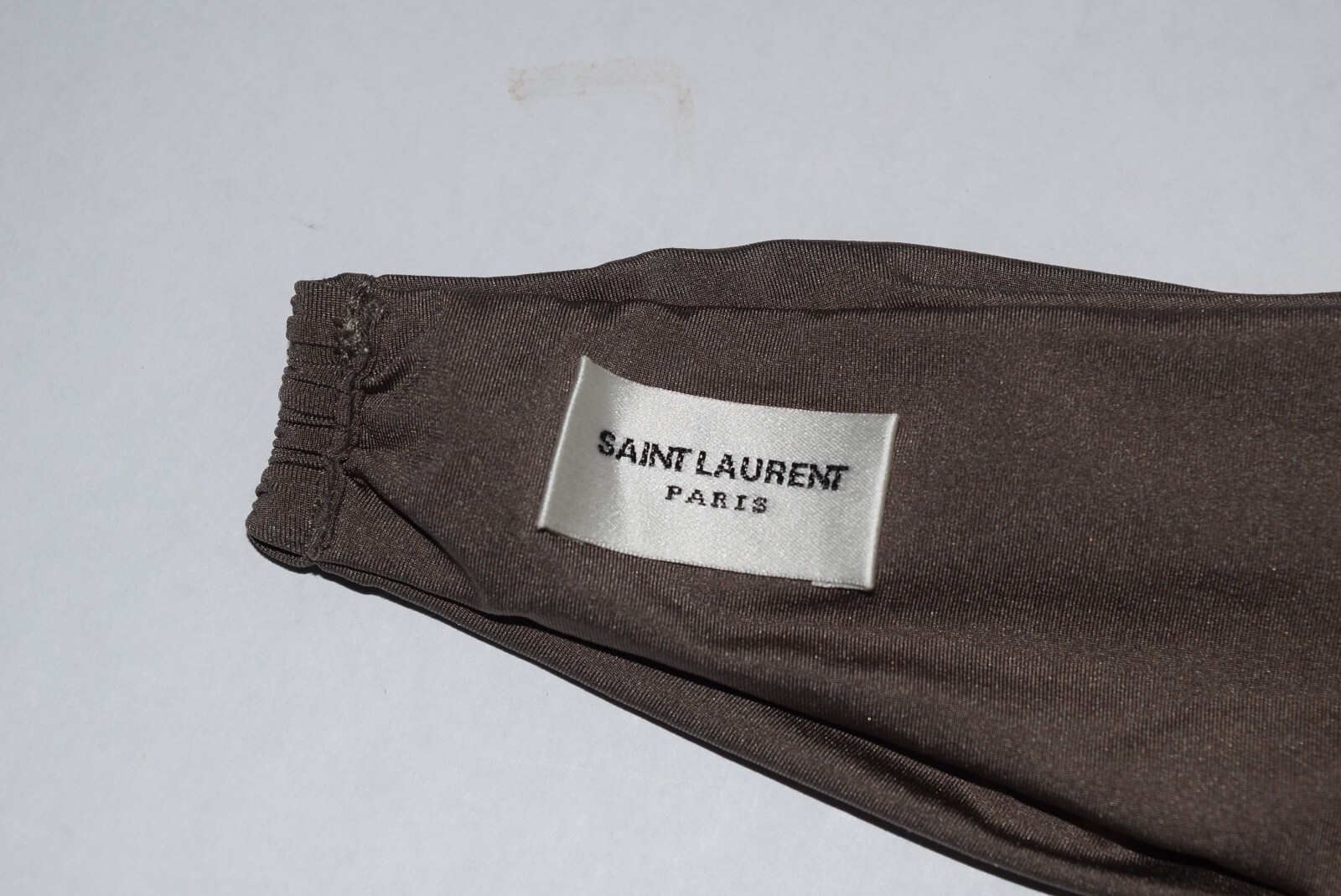 Nuovo con etichetta! Top bikini donna YSL Saint Laurent fascia drappeggio jersey taglia L logo nuoto