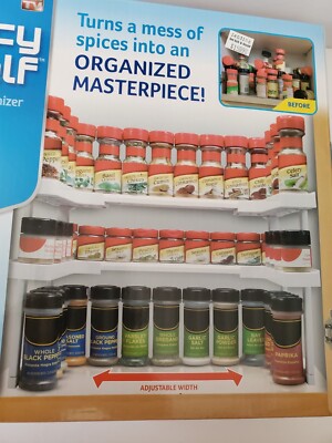 THE SPICY SHELF DELUXE 1 SET OF 2 SHELVES SPICE RACK ORGANIZER WHITE PLASTIC NEW