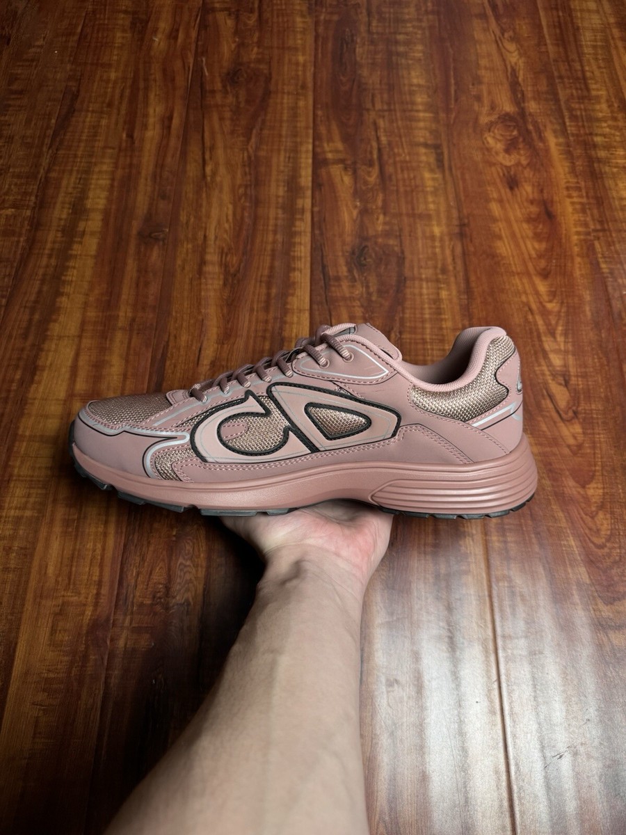 Dior B30 CD Reflective Pink Salmon Black Mesh Mens Sneakers - Size