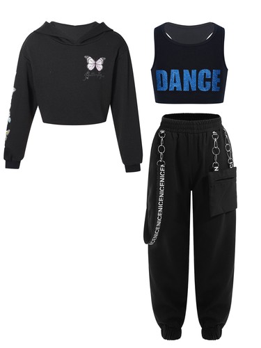 Girls Set Jazz Outfit Running 3 Piece Practice Tops With Trousers Dance Yoga - Picture 7 of 48