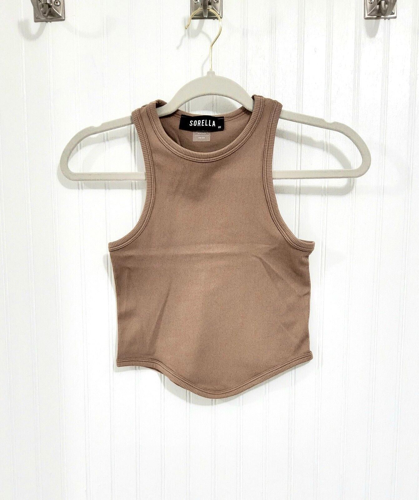 Crop Top Womens Sorella Curve Hem Tank Rib Knit Shirt One Size Brown New-image