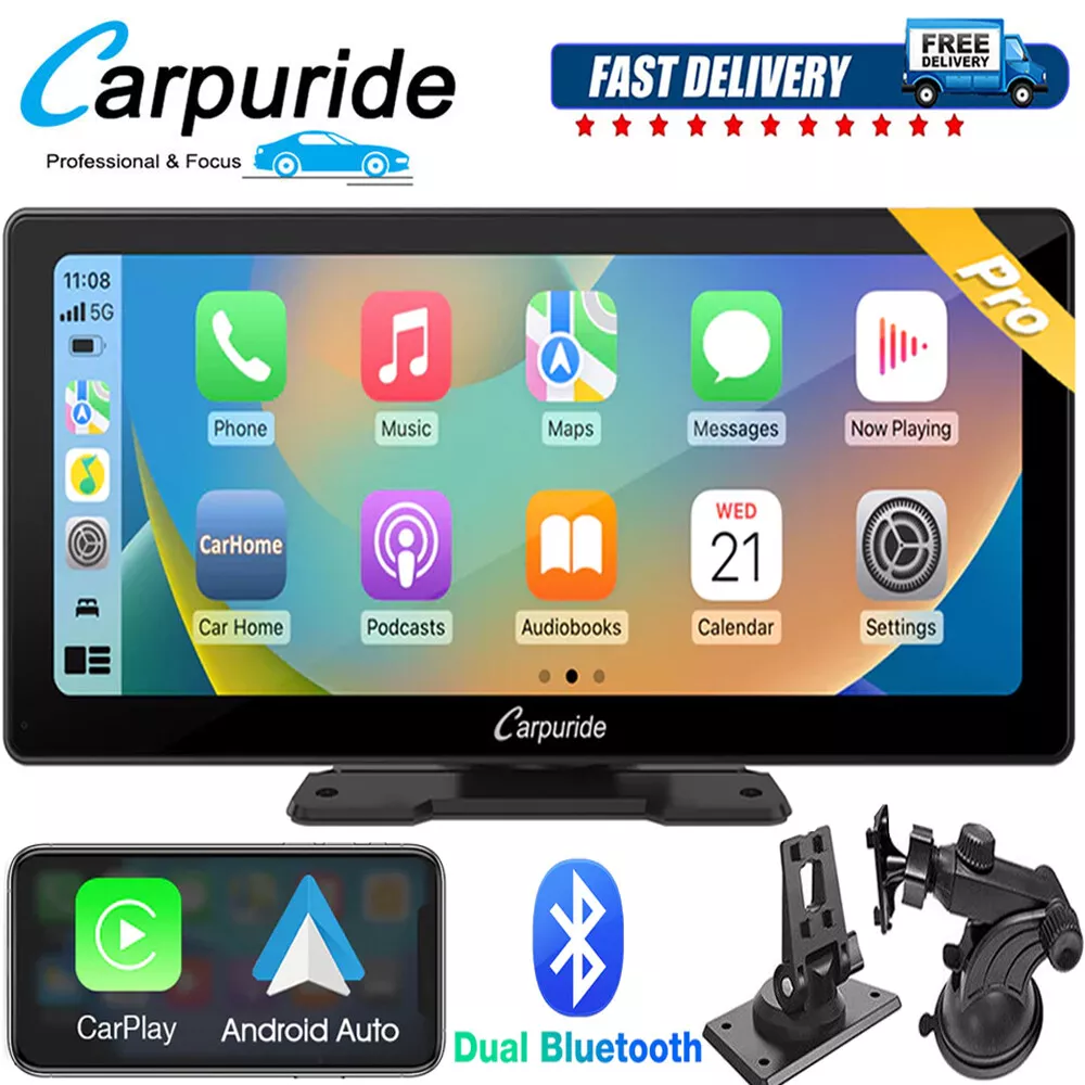 Carpuride Newest W103 Portable Wireless Apple Carplay Android Auto,10.3  Inch Full HD Touch Screen,with Bluetooth 5.0/Mirror Link/Google/GPS/Siri/FM  Car Stereo, UPS Fast Shipping 