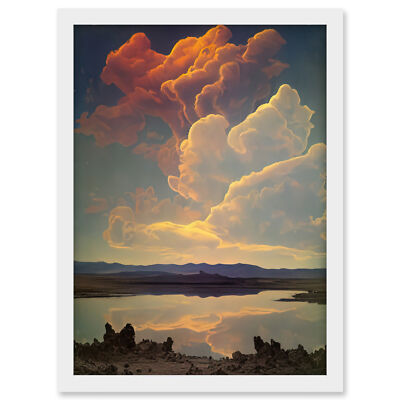 Vintage Stil atmosphärische Wolken Reflexionen See gerahmtes Kunstbild Druck A3