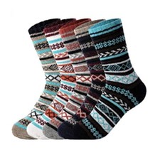 5 Pairs Men Thick Thermal Warm Socks Faux Wool Knit Striped Pattern Hosiery