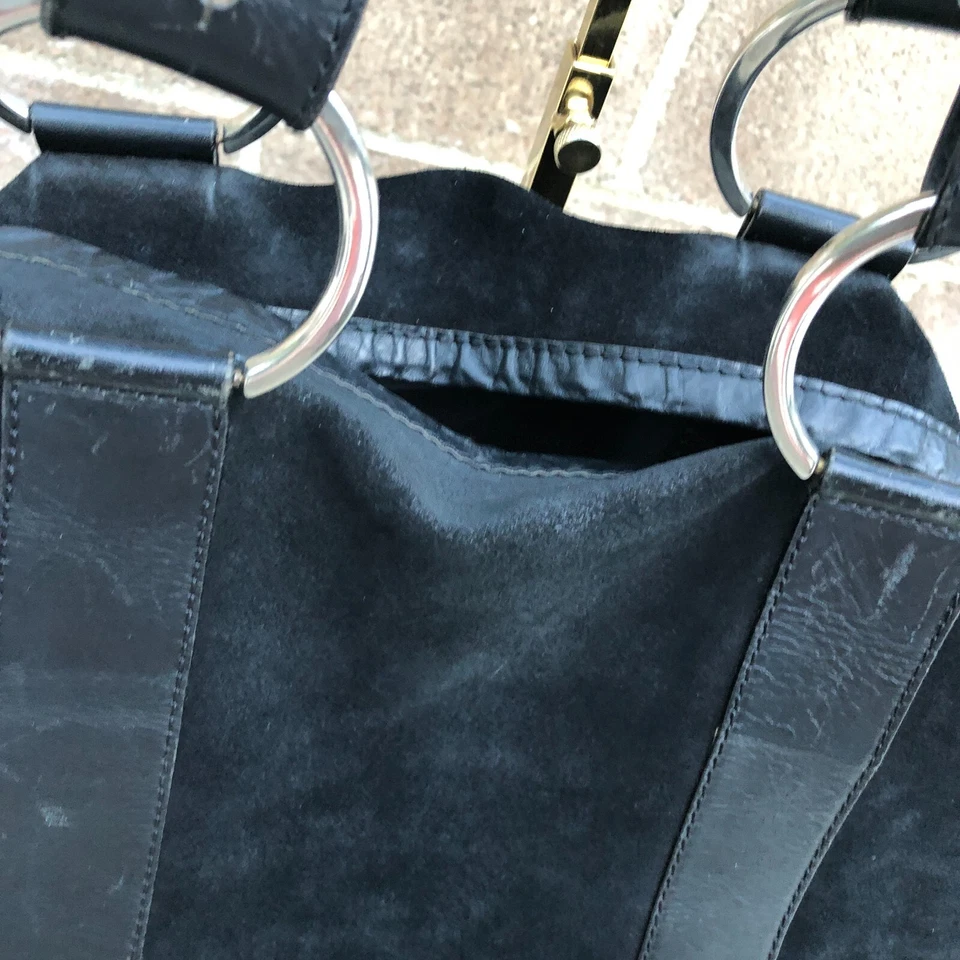 JANE AUGUST Designer Italy Purse Shoulder Hand Bag Black Leather Suede Large - Image 4 of 4