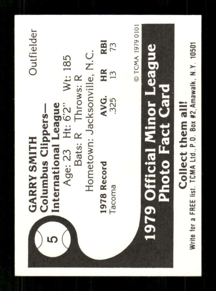 1979 TCMA Columbus Clippers 5 Garry Smith BXCP20 - Image 2 of 2