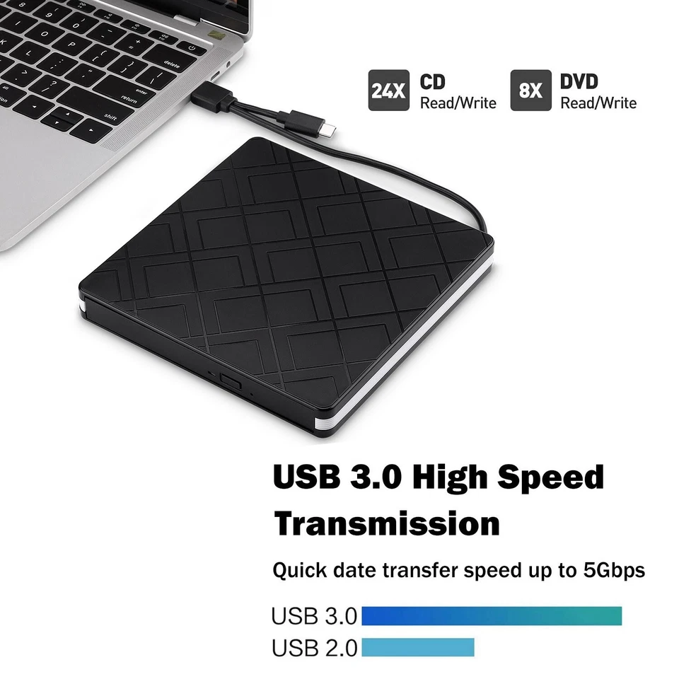 External CD DVD Drive CD-RW DVD-R Combo Burner USB 3.0 Type-C for Windows 11 10 - Image 4 of 4