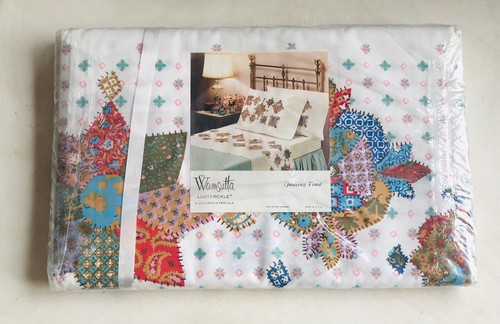 Vintage Wamsutta Full Flat Sheet Lustercale Quilt Stars Cottage Cotton Rayon USA - Picture 2 of 13