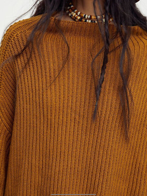 FREE PEOPLE EMMY MOCK NECK SWEATER ''gold'' OVERSIZE - Gr. Medium - Neu ohne Etikett