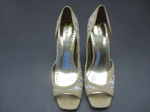 BCBGirls Size 9 Womens Brown/White Nylon 3" Heels Peep Toe Pump Shoes 2F - Picture 2 of 7