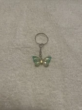 Silver Tone Metal Keychain Keyring Butterfly Insect Small Whimsical 