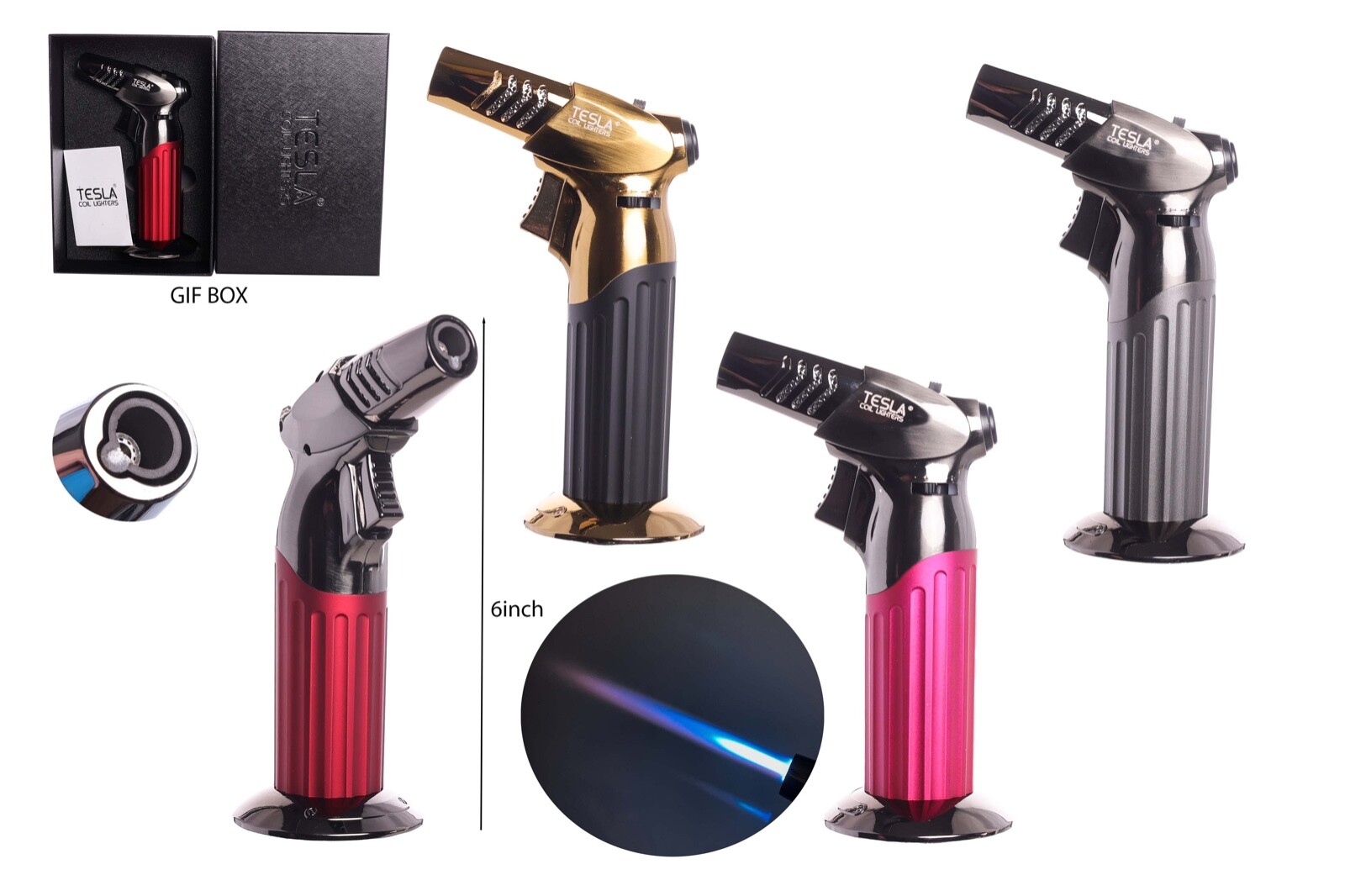 TESLA® Coil Lighters Single Flame Windproof Adjustable Refillable  Torch Lighter
