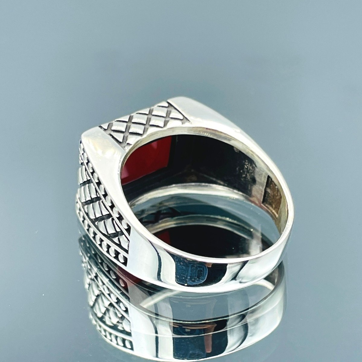 SILVER925 RED STONE DESIGN RING/シルバー/リング Solid 925 Sterling Silver Filigree Design Red Zircon Stone