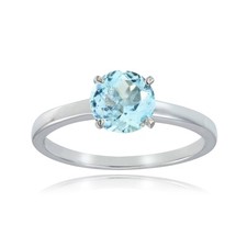 Sterling Silver Blue Topaz 8mm Round Solitaire Bridal Engagement Ring, Size 9