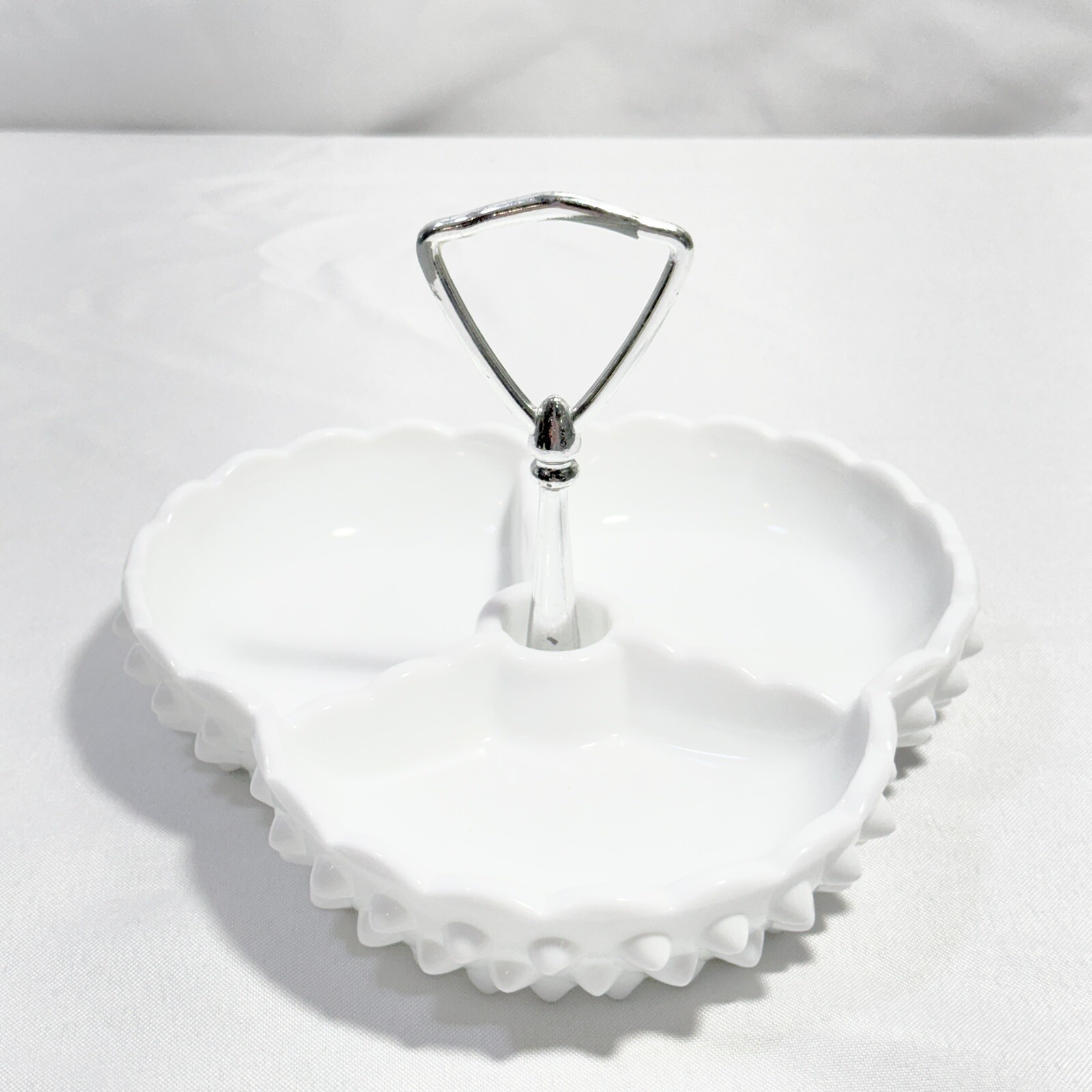 Vintage Fenton Hobnail White Milk Glass Divided Relish Dish