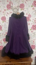 Hell Bunny Elvira Purple Black Faux Fur Vintage Statement Swing Coat - M / 12