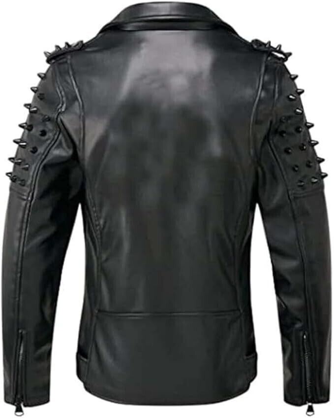 Men's Brando Notch Lapel Collar Punk Studded Spikes Black Men's Brando Notch Lapel Collar Punk Studded Spikes Black