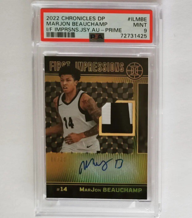 PSA 9 MARJON BEAUCHAMP /25 Auto 2022 Chronicles 1st Impressions Jersey PRIME RPA view 5