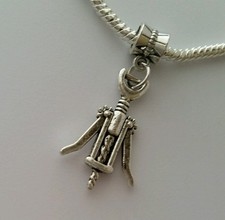 Corkscrew Wine Bottle Opener Dangle Bead for Silver European Charm Bracelet
