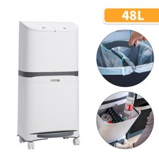 Slim Tall Kitchen Rubbish Waste Bin Dual Multi Compartment Pedal Dustbins Wheels