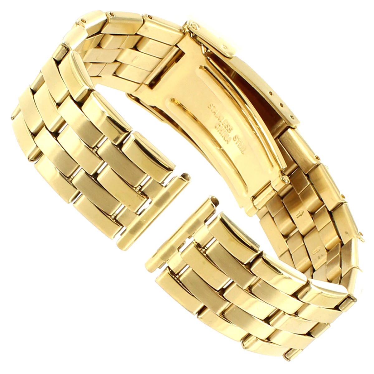 20, 22, 24mm Milano Gold Tone Stainless Straight Ends Clasp Mens
