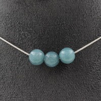 Steine Und MinéRaux. Halskette 3 Perlen Aquamarin 8 Mm. Kette Stahl GefräSt