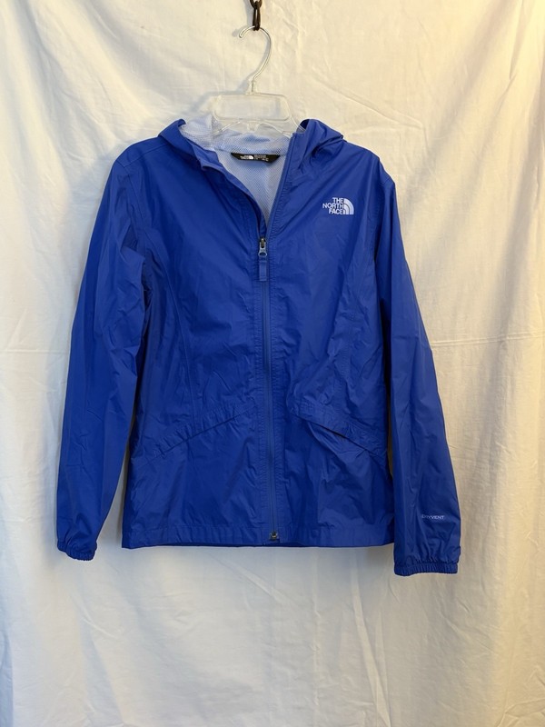 The North Face Windbreaker Jacket Girls Size L Blue Full Zip Hooded Lightweight