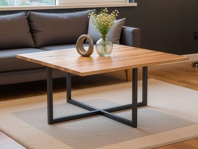 Couchtisch Wohnzimmertisch LENNARD Metallgestell Massivholz Eichenholz 70x70 cm