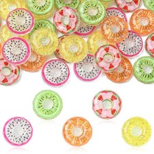 40pcs Fruit Transparent Resin Cabochons, Donut Flatback No Hole Beads DIY