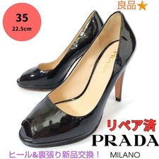 PRADA Black Patent Leather Peep Toe High Heel Pumps EU 35 US 5