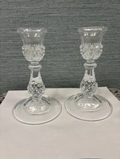 Crystal Candlestick Holders  6.5  Inches Tall 4 Inches Wide