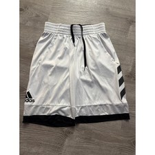 Adidas Kids White Black 3 Stripe Basketball Shorts Medium Athletic Drawstring