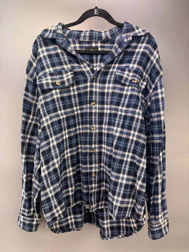 Work N' Gear Mens Blue Plaid Flannel Button-Up Shirt Size XL