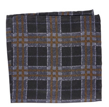 NWOT Italo Ferretti Black Red Gray Plaid Print Silk Pocket Square Italy 14"
