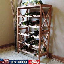 Rustic Wood Wine Rack 25 Bottle Capacity Space Saving Storage Display Unit New