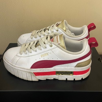 PUMA Mayze Women's Platform Sneakers White Red Gold Casual Shoes