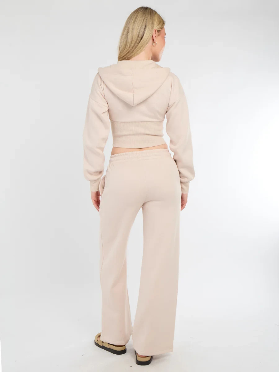 Set tuta donna corsetto cropped foderata in pile zip cappuccio pantaloni jogger foto 3