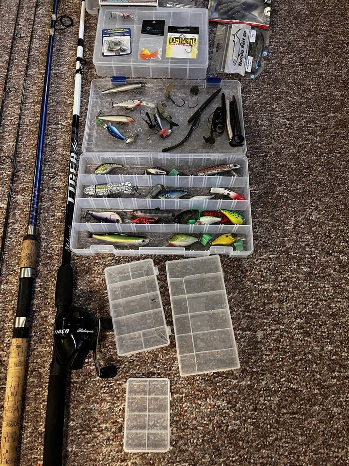 Fishing Gear Lot: Rods Reels Tackle Boxes Trays | eBay