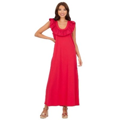 Mud Pie Kimi Ruffle Maxi Dress in Red Large 