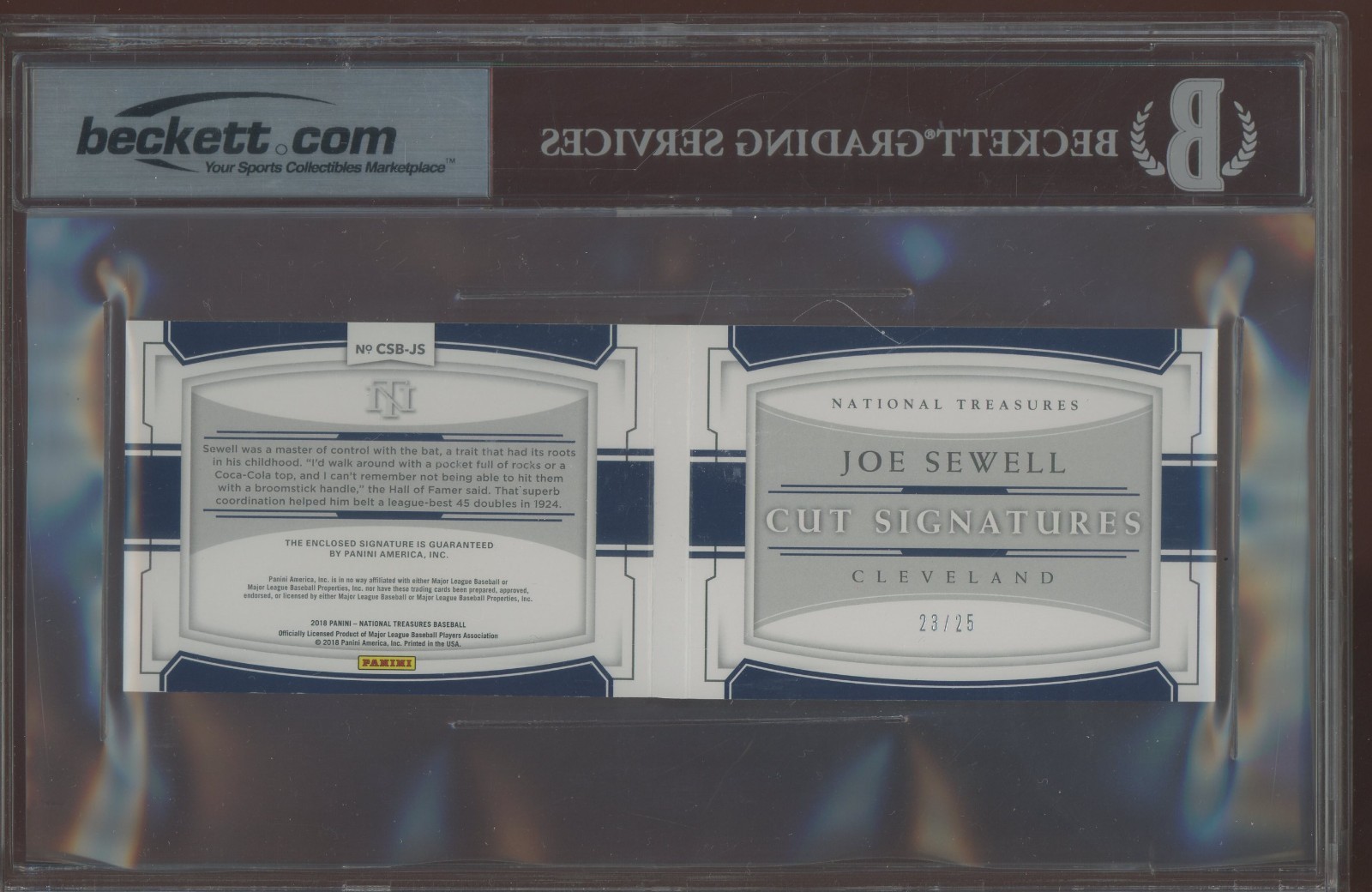 2018 National Treasures Booklet Statline Var. Joe Sewell Cut AUTO 23/25 BGS 8.5 view 2