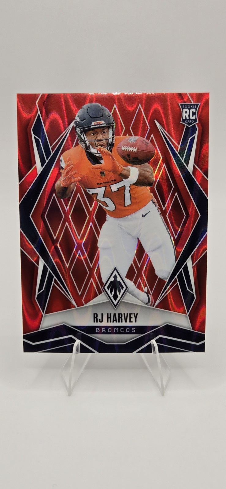 RJ Harvey 2025 Panini Phoenix Red Seismic RC 66/99 #176 Denver Broncos