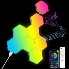 RGB Hexagon Wall Light Panels 8 Pack Smart APP Music Sync DIY Room Decor Plastic