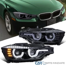 Smoke Fits 2012-2015 BMW F30 328i 335i LED U Halo HID Type Projector Headlights