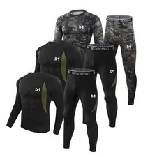 Mens 5pcs Men's Compression Sets Pants Long Large Black black green Camouflage