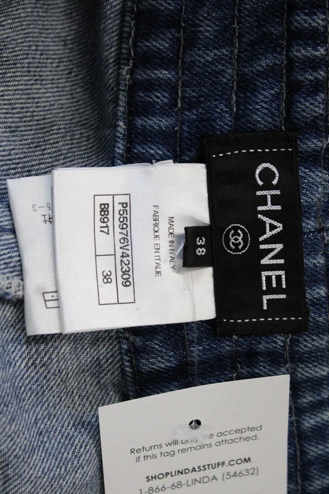 Chanel Mujer Línea A Mini Falda Algodón Azul Talla 38 Foto 4 de 4