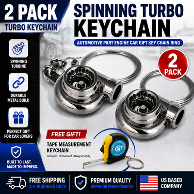 2 PACK Spinning Turbo Keychain Automotive Part Engine Car Gift Key Chain + Tape
