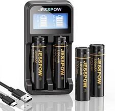 4 Pack 18650 Rechargeable Battery Lithium with Charger 3.7V 3300mAh Black