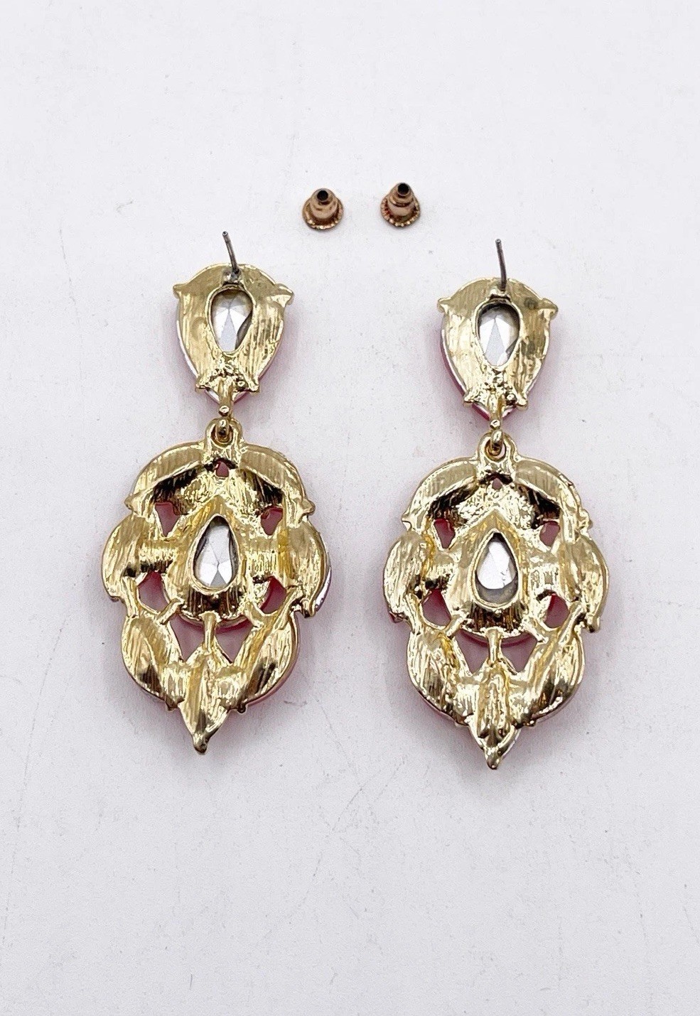 Red Rhinestone Chandelier Statement Earrings Gold… - image 4